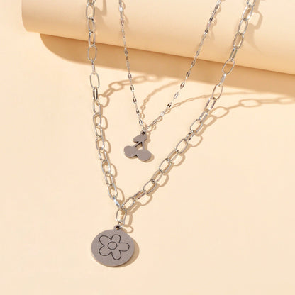 2 pcs Good Quality Jewellery Silver Stainless Steel Cherry Flower Round Necklace-3