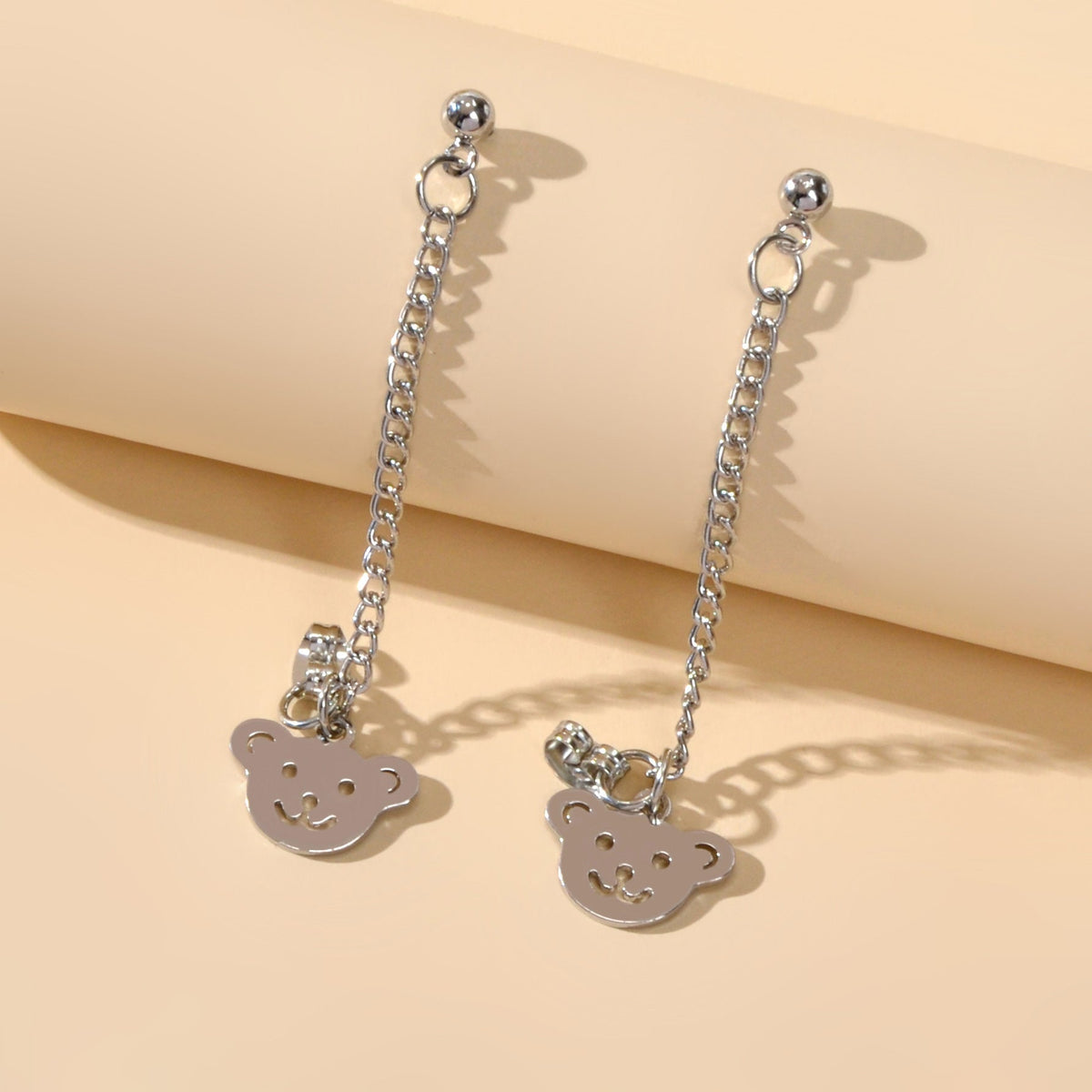 Cartoon Jewellery Cool  Silver Chain Happy Bear Dangle Earrings Ear Jacket-1