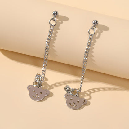 Cartoon Jewellery Cool  Silver Chain Happy Bear Dangle Earrings Ear Jacket-1