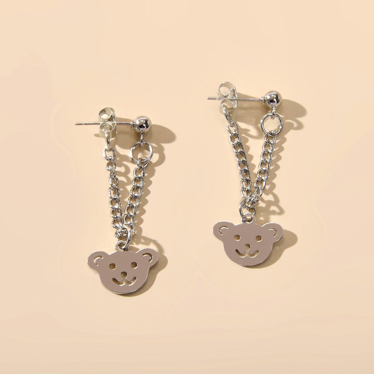 Cartoon Jewellery Cool  Silver Chain Happy Bear Dangle Earrings Ear Jacket-3