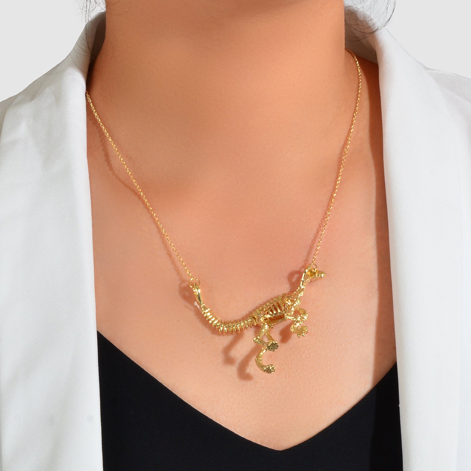 Punk Jewellery Gold Chain Dinosaur Skeleton Statement Pendant Necklace Accessory-3