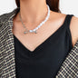 Punk Silver Irregular Faux Pearl Beads Paperclip Multiple Link Chain Necklace-0