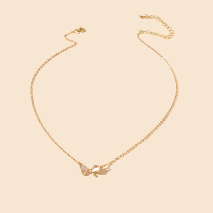 Elegant Gold Chain Rhinestone Decor Butterfly Pendant Necklace for Party Wedding-1