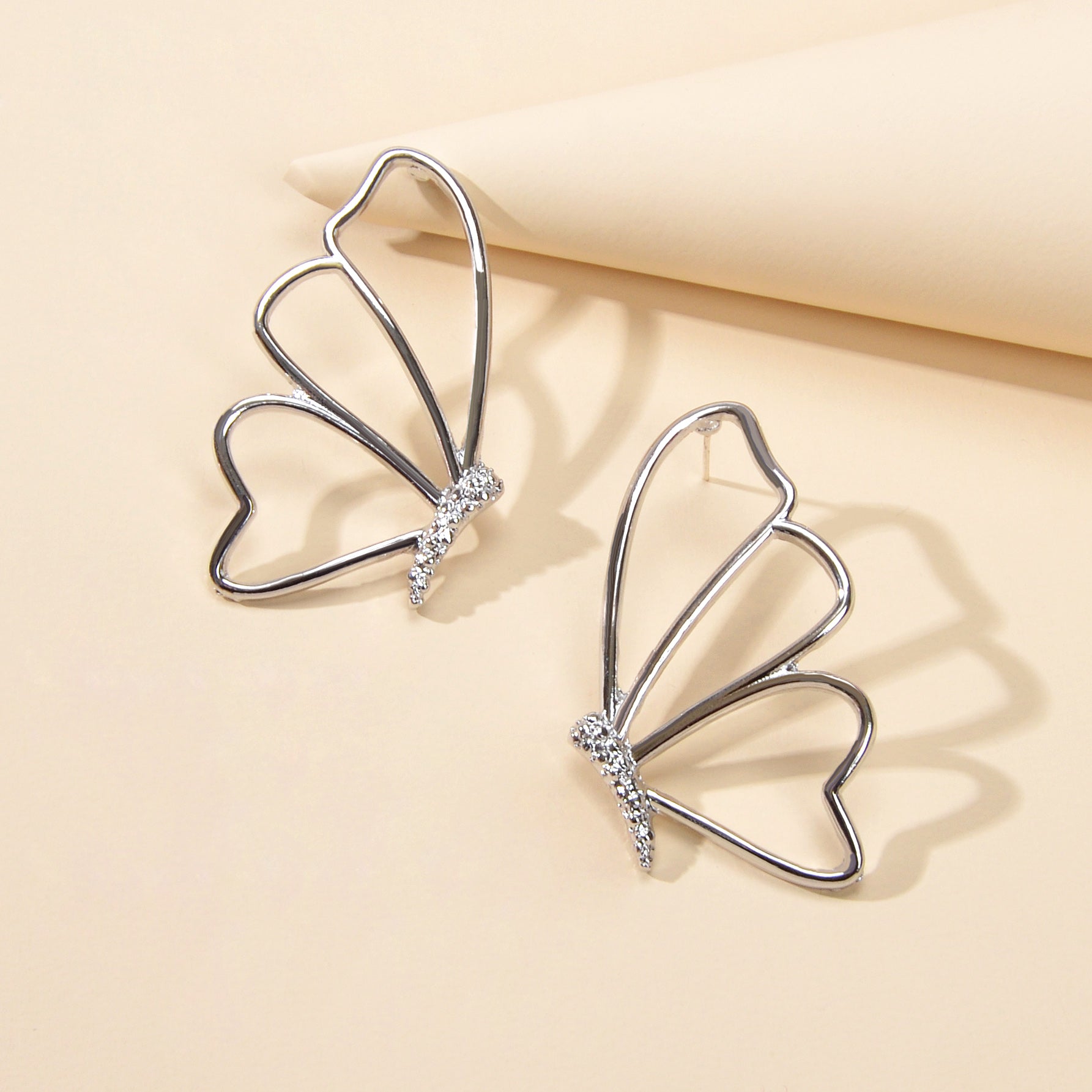 Silver Hollow Butterfly Stud Pierced Trendy Earrings Minimalist Women Accessory-1