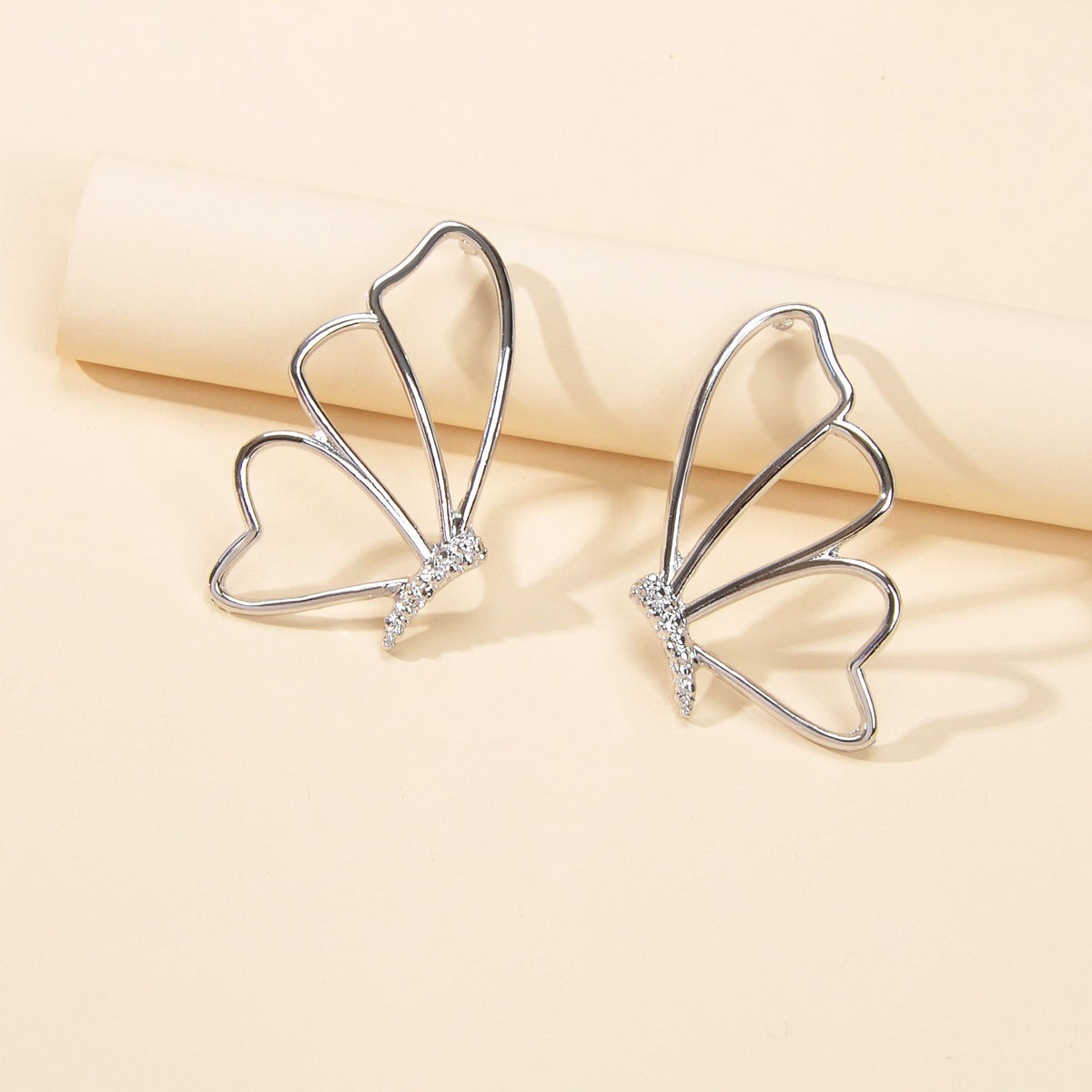 Silver Hollow Butterfly Stud Pierced Trendy Earrings Minimalist Women Accessory-3