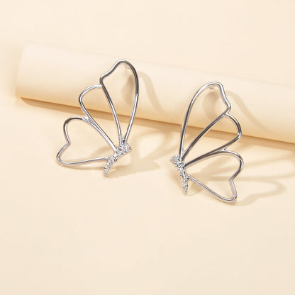 Silver Hollow Butterfly Stud Pierced Trendy Earrings Minimalist Women Accessory-3