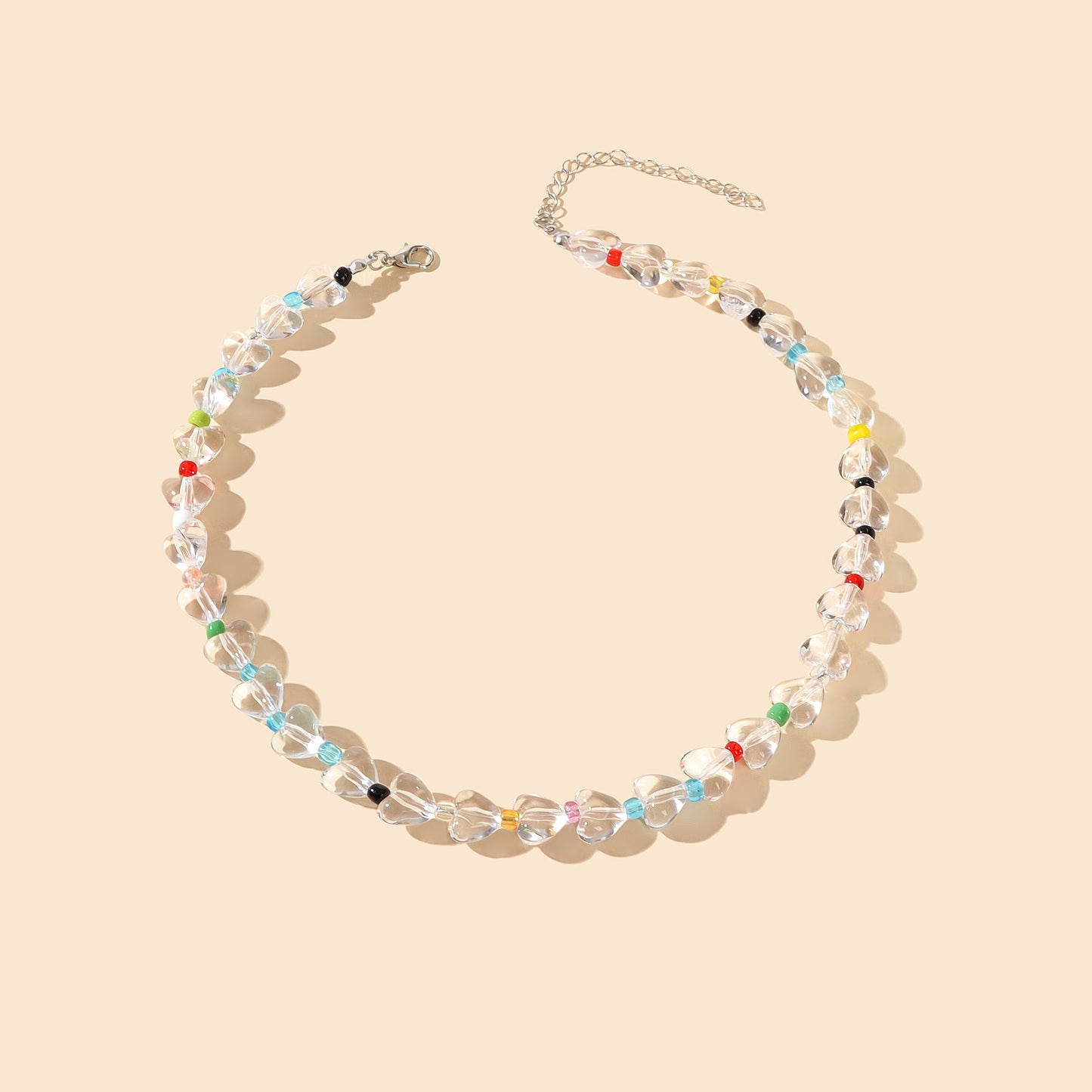 Women Birthday Gift Handmade Heart Resin Transparent Beads Short Collar Necklace-1
