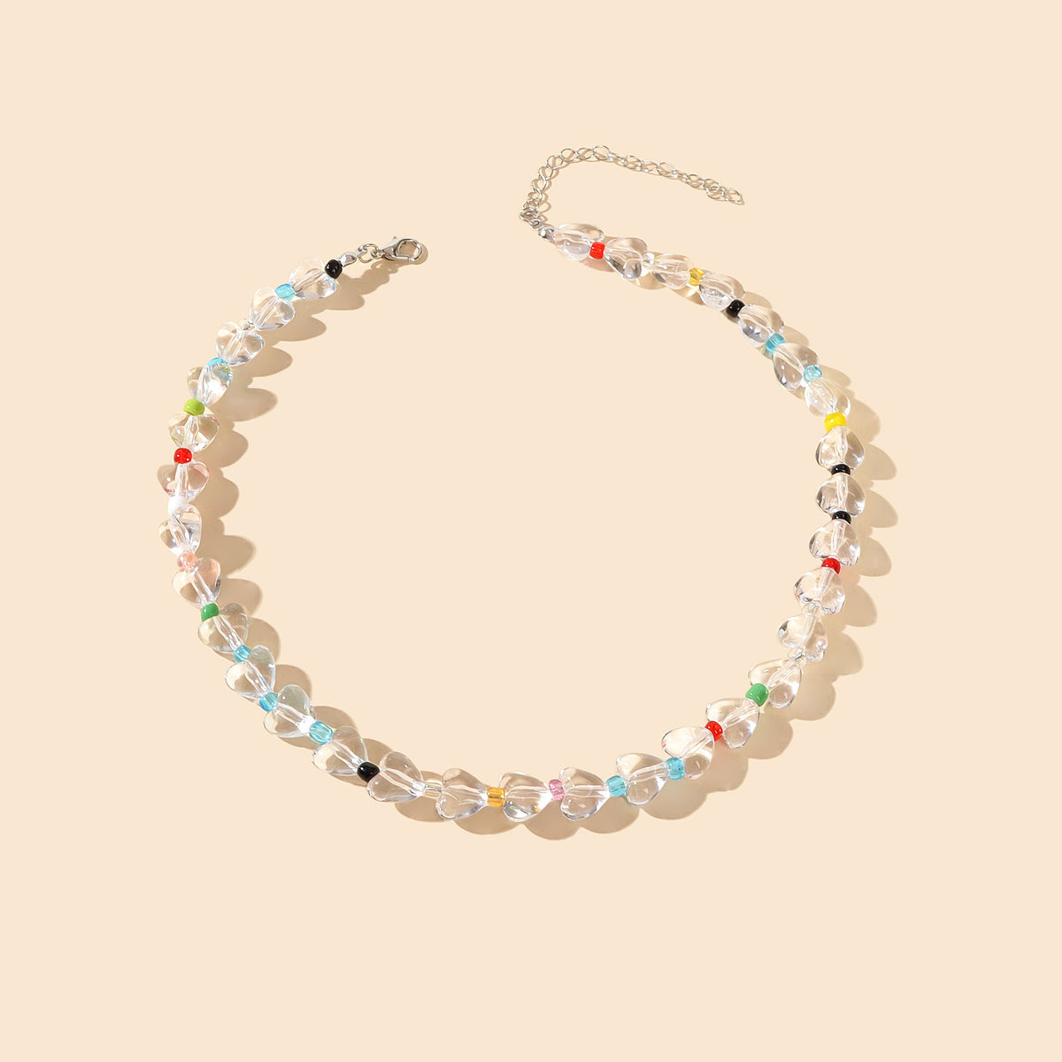 Women Birthday Gift Handmade Heart Resin Transparent Beads Short Collar Necklace-1