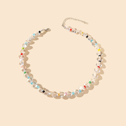 Women Birthday Gift Handmade Heart Resin Transparent Beads Short Collar Necklace-1