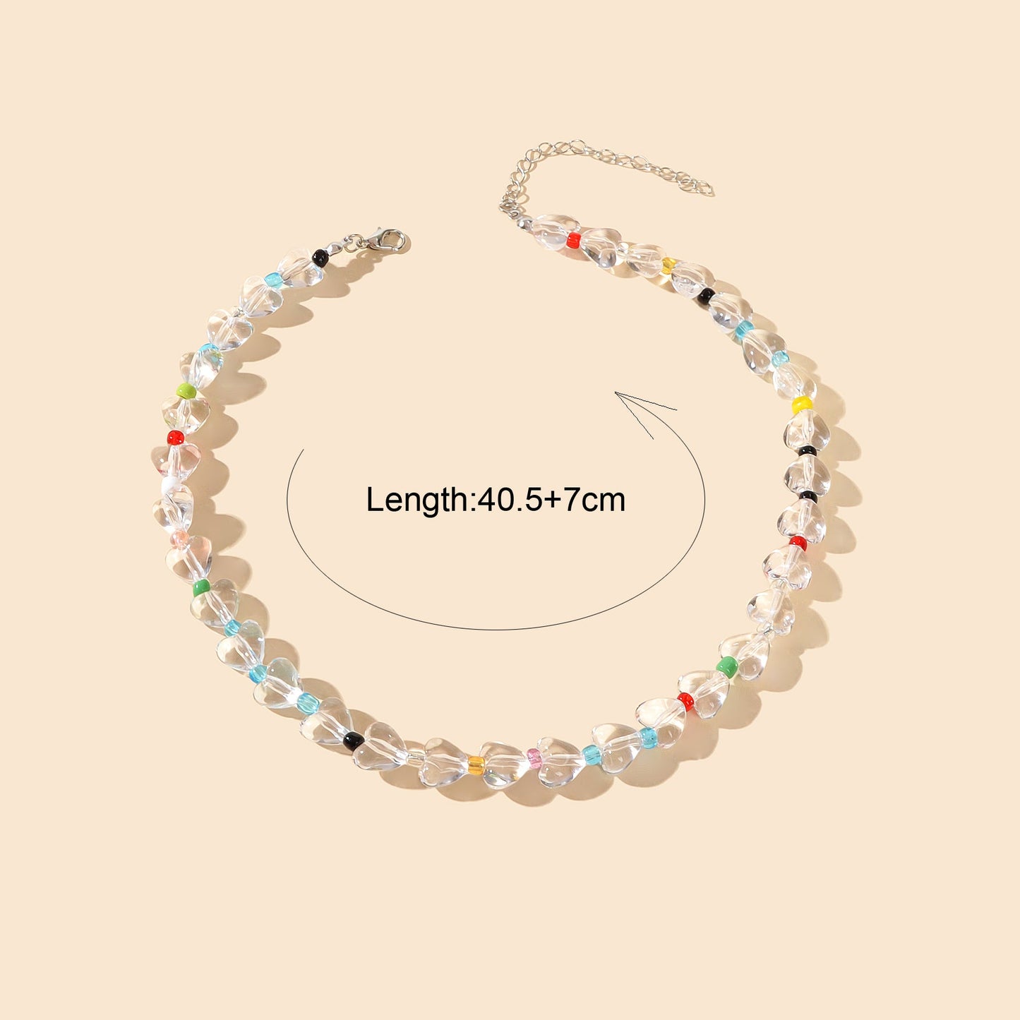 Women Birthday Gift Handmade Heart Resin Transparent Beads Short Collar Necklace-2