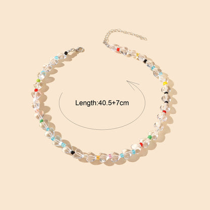Women Birthday Gift Handmade Heart Resin Transparent Beads Short Collar Necklace-2