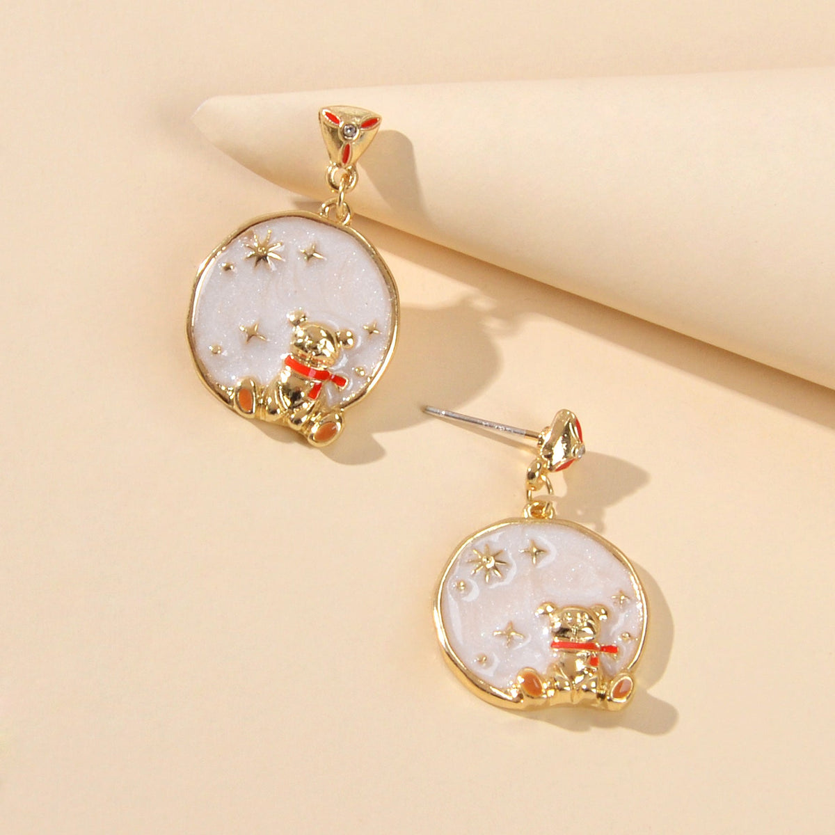 Funny Gifts Best Friends Cartoon Enamel Little Bear Round Charm Dangle Earrings-0