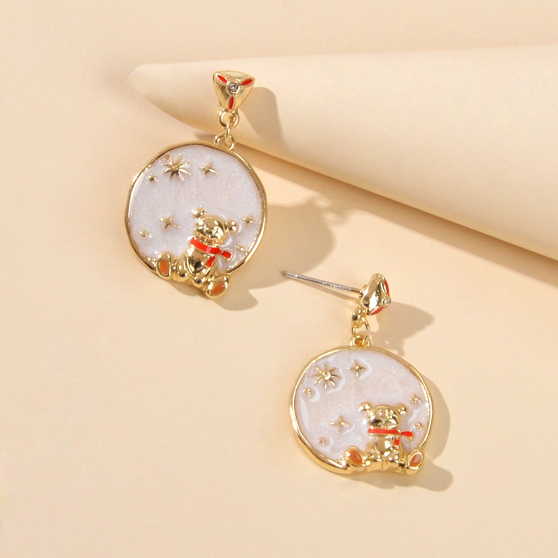 Funny Gifts Best Friends Cartoon Enamel Little Bear Round Charm Dangle Earrings-0