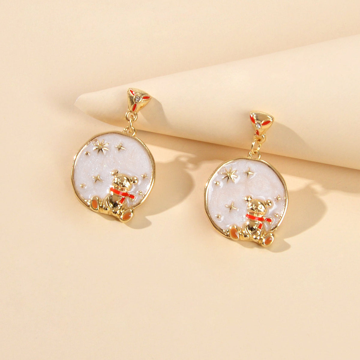 Funny Gifts Best Friends Cartoon Enamel Little Bear Round Charm Dangle Earrings-1
