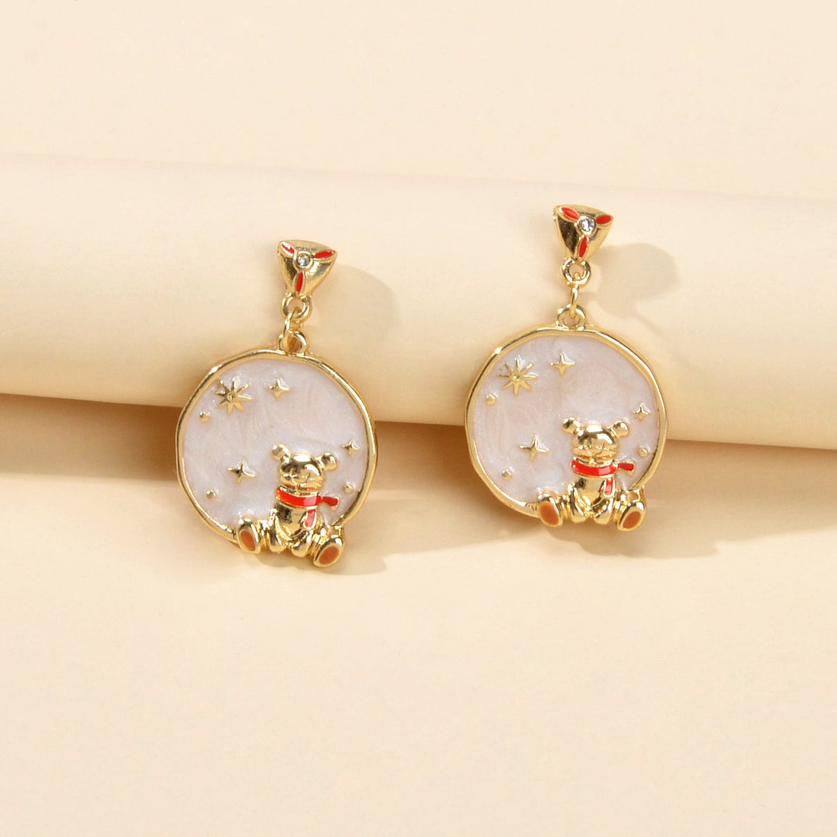 Funny Gifts Best Friends Cartoon Enamel Little Bear Round Charm Dangle Earrings-2