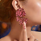 Fashion Preppy Hot Pink Hollow Metal Rose Flower Big Stud Earrings Women Anniversary Prom Jewelry-0