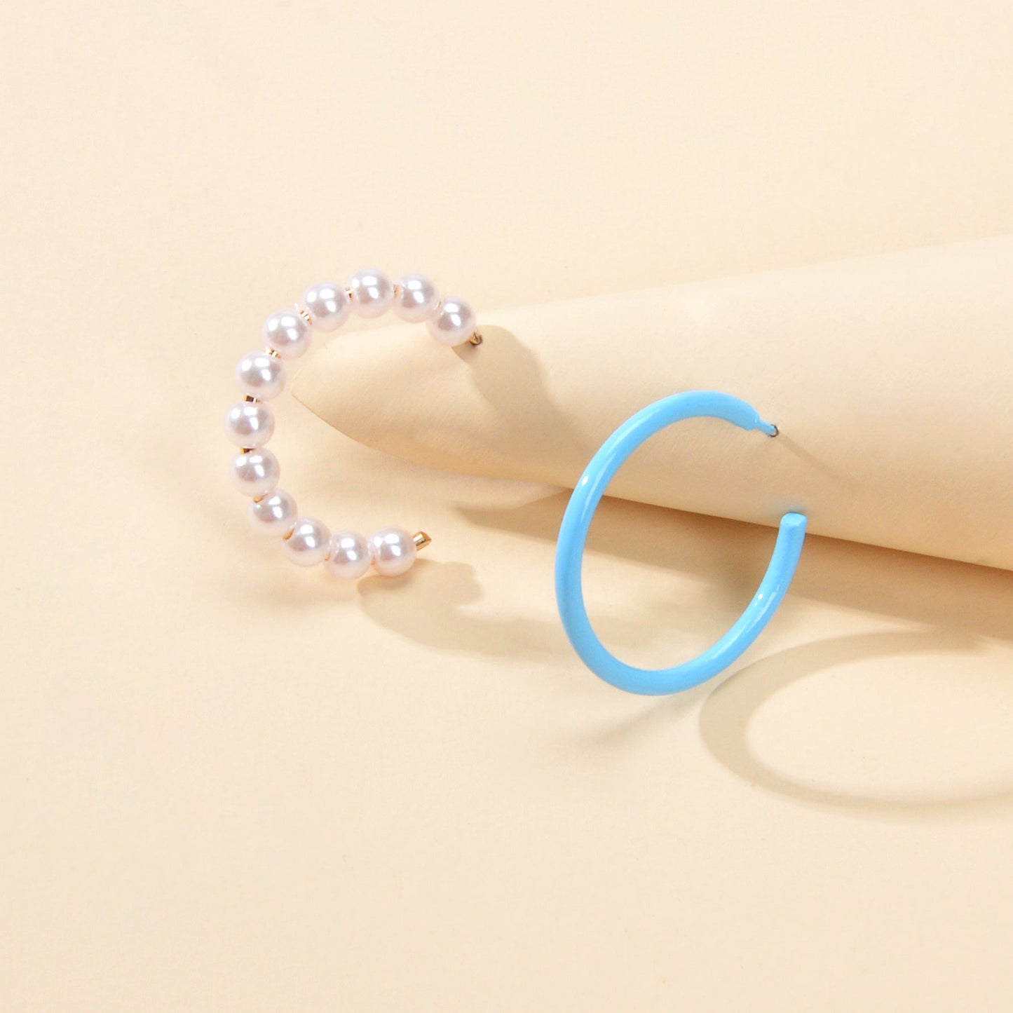 Blue Circle Pearl Asymmetric Trendy Hoop Earrings Women Party Designer Jewellery-1