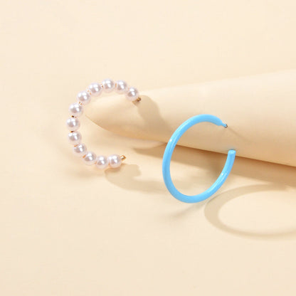 Blue Circle Pearl Asymmetric Trendy Hoop Earrings Women Party Designer Jewellery-1