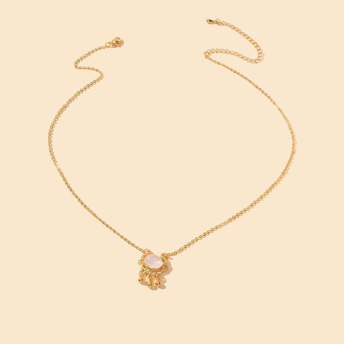 Textured Jewelry Opal Gold Chain Lock Pendant Necklace Best Friend Birthday Gift-2