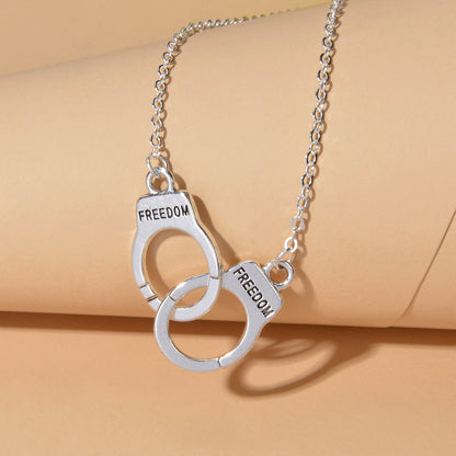 Punk Silver FREEDOM Handcuffs Necklace Boho Lover Jewellery Valentine's Collar-0