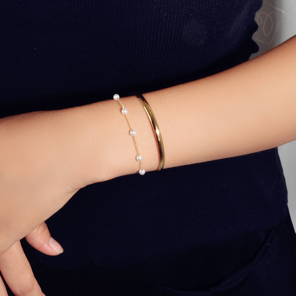 Fashion New Faux Pearl Decor Chain Gold Bracelet Cuff Bangle for Women Jewellery-3