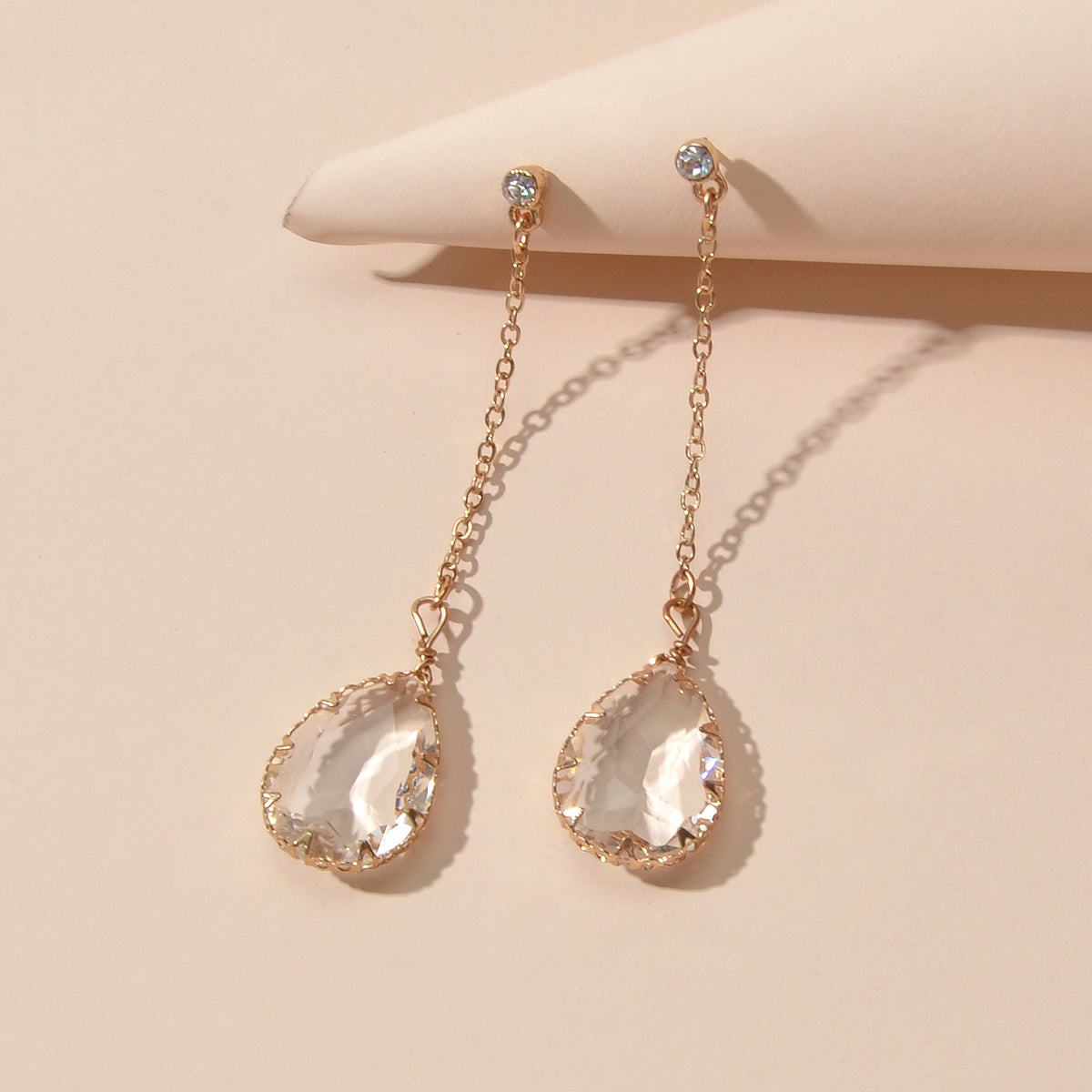 Stunning Transparent Water Drop Chain Crystal Dangle Stud Earrings Girls Eardrop-1
