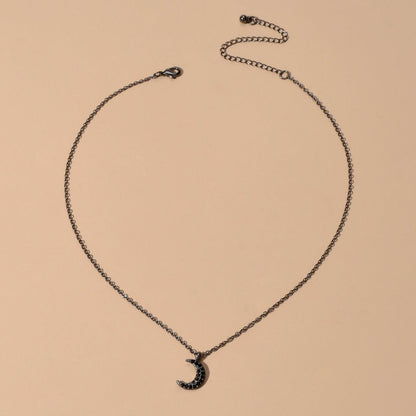 Rock Jewellery Black Cute Crescent Moon Pendant Necklace Minimalist Accessories-2