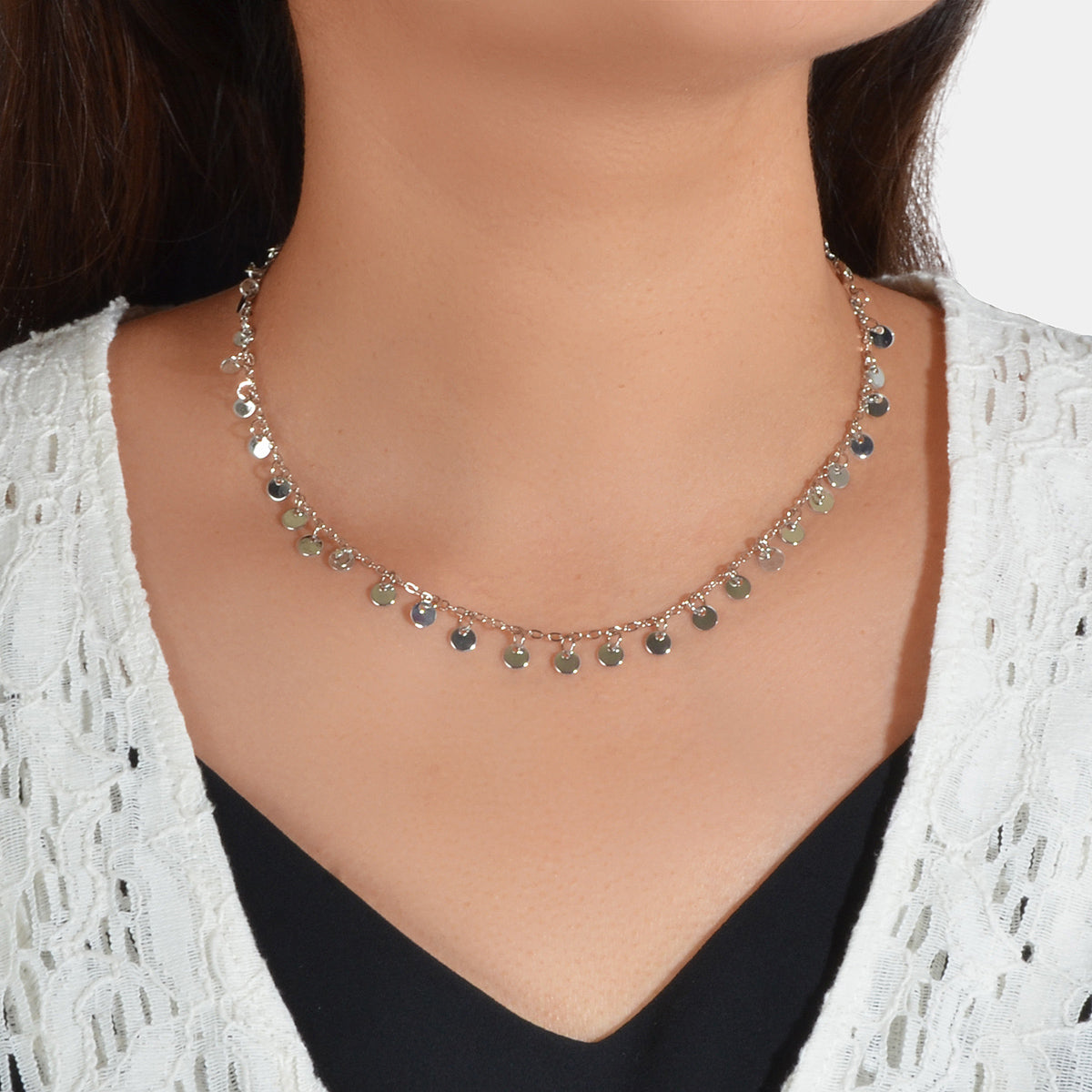 Round Disc Charm Rolo Necklace Dainty Coin Jewellery Bohemia Sequin Party Choker-4