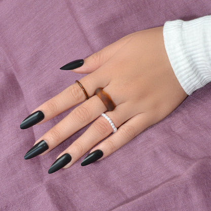 Multiple 3 pcs White Brown Resin Chunky Pearl Elastic Stackable Finger Ring Set-0