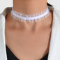 Gothic Black White Lace Elastic Punk Tattoo Choker Necklace Halloween Accessory-0