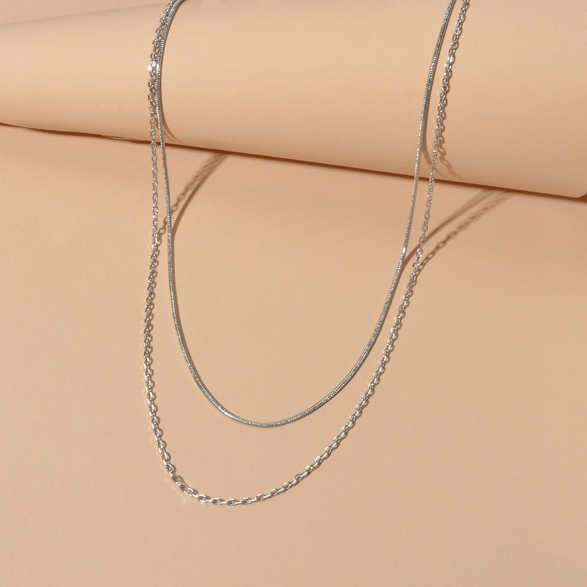 Double Layered Gold Silver Simple Link Chain Necklace Women Gift Party Jewellery-4