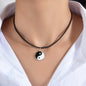 Black Cord Enamel Yin Yang Tai Chi Round Pendant Necklace PU Leather Rope Collar-0