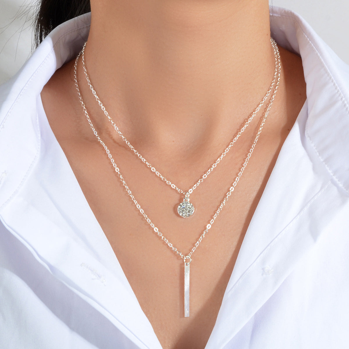 AU Local Double Layer Chain Round Charm Bar Drop Necklace Choker Party Jewellery-4