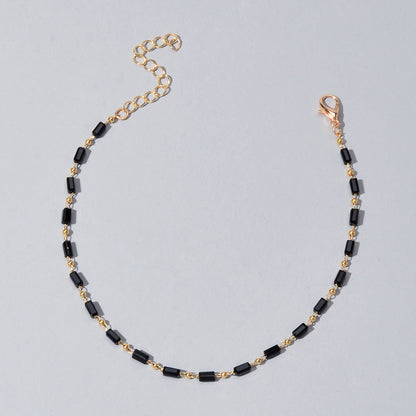 1 pc Foot Beach Jewellery Gold Chain Handmade Black Beads Anklet Bracelet Gift-3