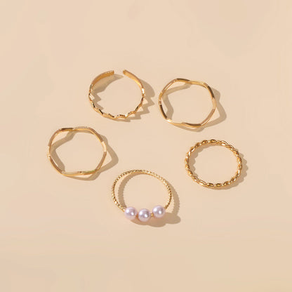 5 pcs Fashion Jewellery Pearl Decor Minimalist Finger Midi Finger Knuckle Rings-2