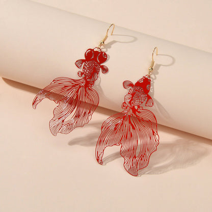 AU Stock Lovely Goldfish Shape Drop Dangle Earrings Hollow Fish Party Jewellery-1