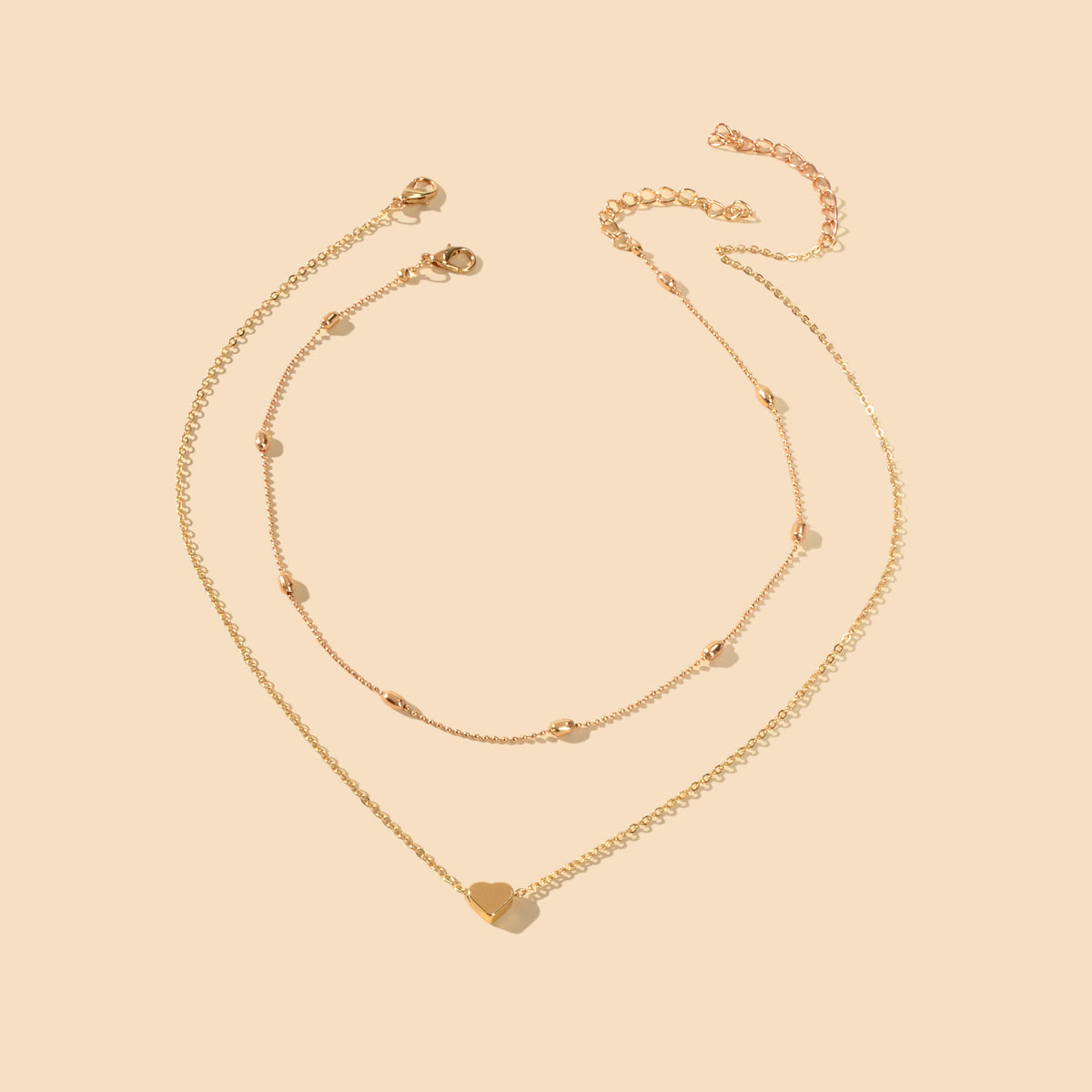 2 pcs Double layered Chain Heart Charm Necklace Fashion Women Gift Jewellery-2