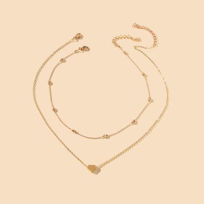 2 pcs Double layered Chain Heart Charm Necklace Fashion Women Gift Jewellery-2