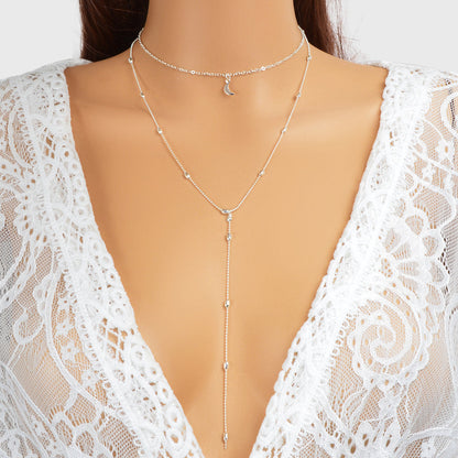 Long Y-Drop Necklace New Fashion Moon Choker Lariat Collar Dainty Jewellery-0