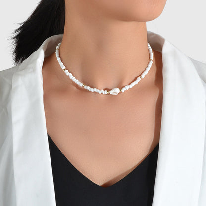 Feelontop Handmade Elegant Boho Seed Beads White Shell Necklace Choker Collar-0