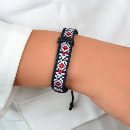 Bohemian Jewellery Handmade Geometric Pattern Leather Adjustable Ethnic Bracelet-0