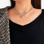 Silver Colour Chunky Chain Round Charm Necklace Grunge Women Clavicle Jewellery-0