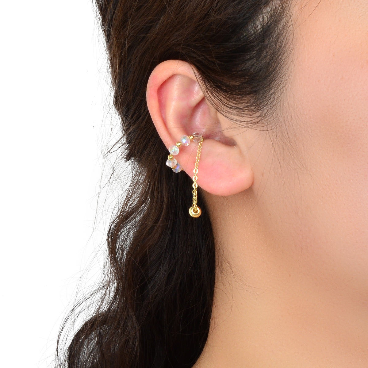 Gold Tassel Ball Ear Clip Non-Piercing Cartilage Earrings Unisex Ear Cuff 1 pc-0