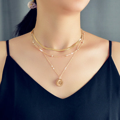 Boho Chic Jewelry Gold Silver Metal Multi-layer Chain Coin Disc Pendant Necklace-0