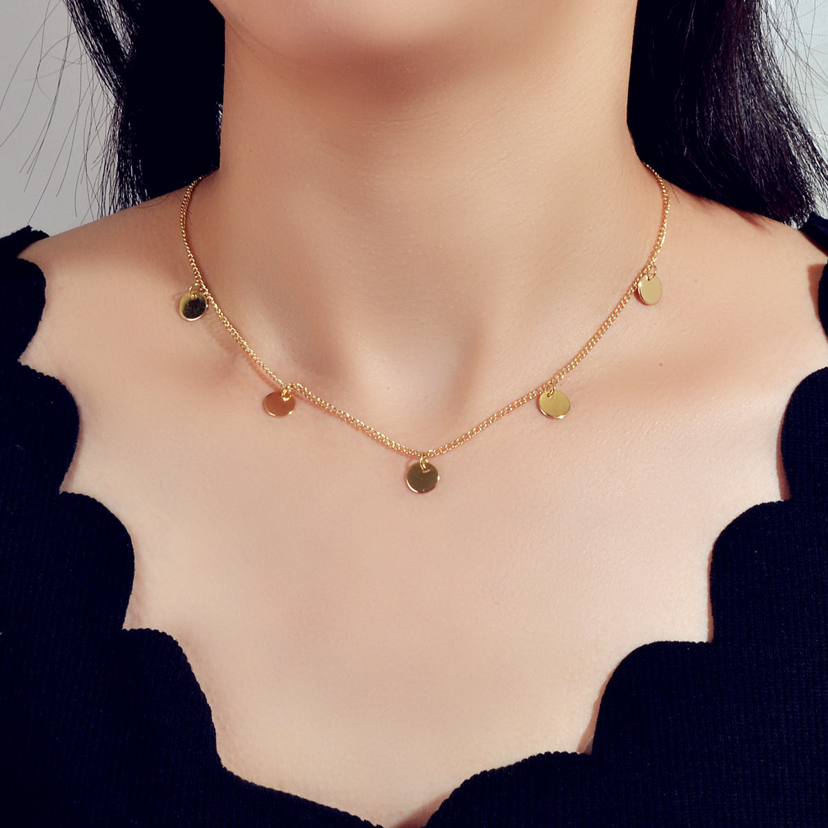Disc Charm Necklace Delicate Dainty Collar Stunning Sequins Jewellery AU Stock-0