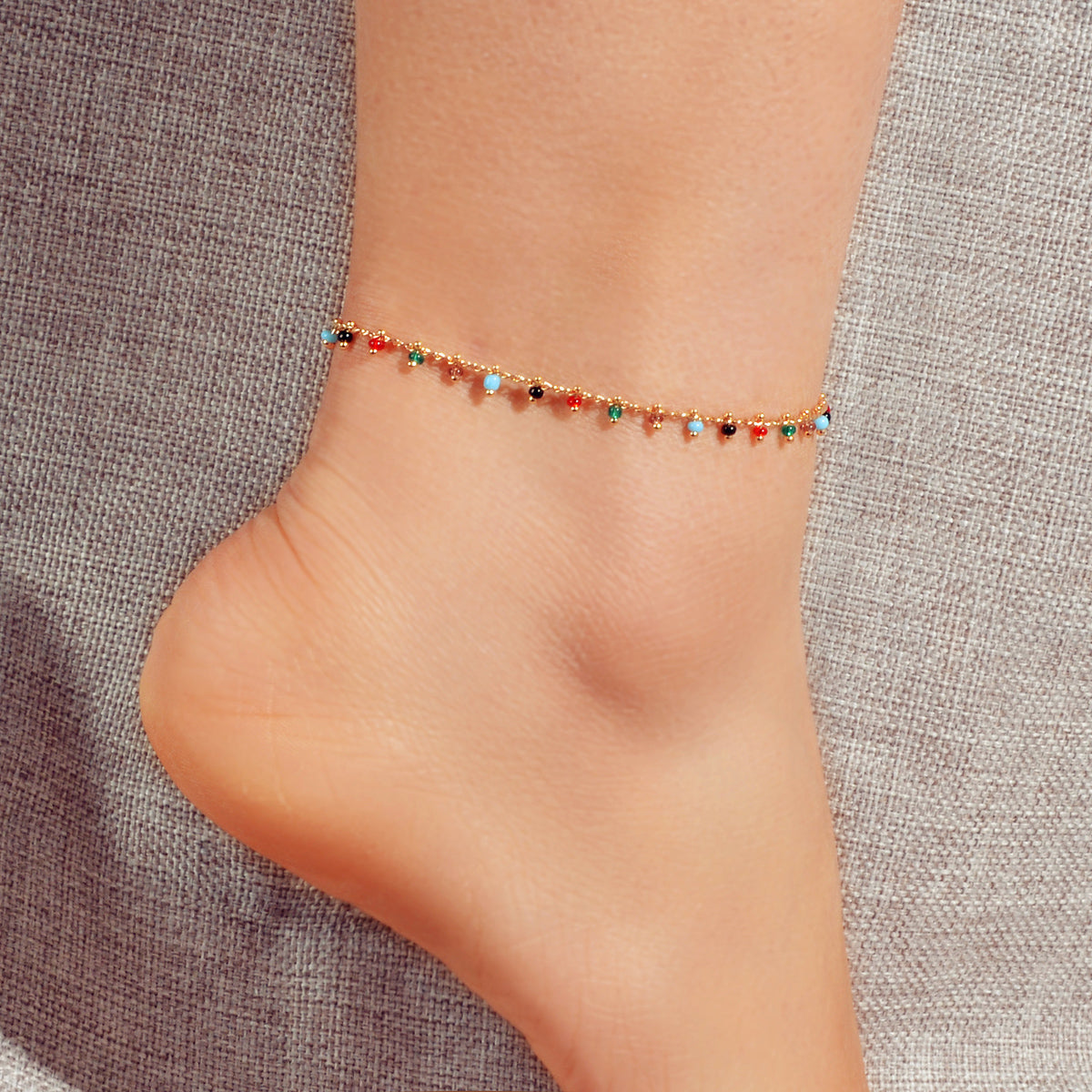 Feelontop Colorful Beads Gold Anklet Bohemia Handmade Beach Bracelet Foot Chain-0