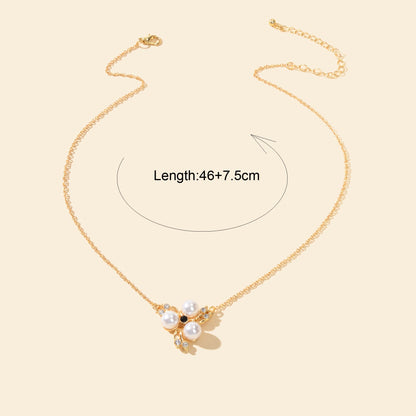 Textured Rhinestone Pearl Flower Pendant Necklace Anniversary Gift Jewellery-3