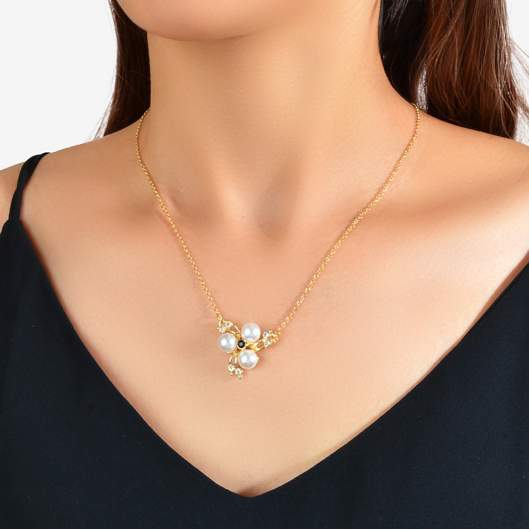 Textured Rhinestone Pearl Flower Pendant Necklace Anniversary Gift Jewellery-0