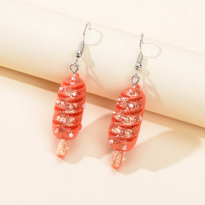 Funny Gifts Best Friends Trendy Red Resin Hot Dog Dangle Earrings Female Jewelry-1