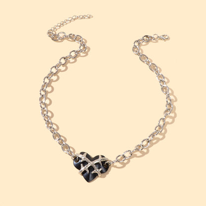 Designer Jewelry Crude Silver Chain Black Resin Heart Pendant Statement Necklace-1